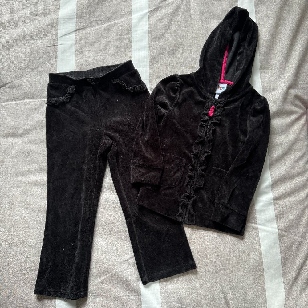 EUC Circo Black Velour Toddler Track Suit with Ruffle Detail Sz 3T